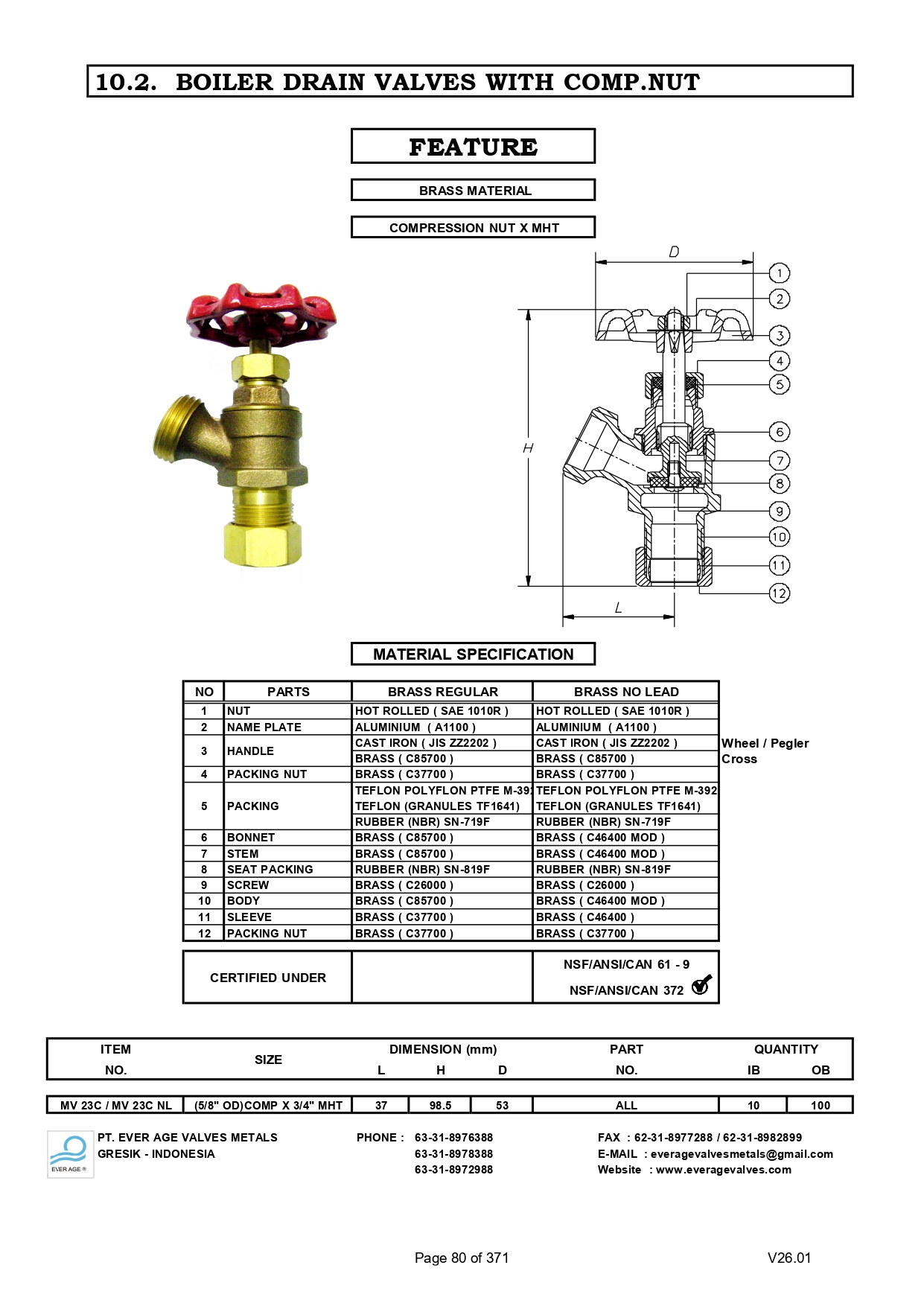 BOILER DRAIN VALVES WITH COMP. NUT - MV 23 C